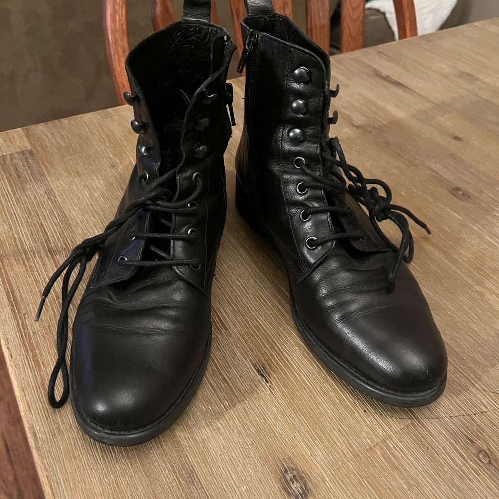 Leather lace up combat boots